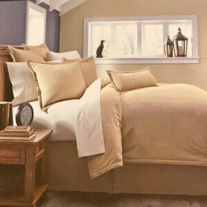 NEW- Cremieux Twin Bedskirt Cotton Chambray Khaki - 39" X 75" + 16" MSRP $69